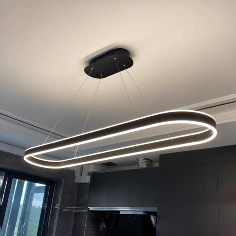 1-Light Minimalism Chandelier Lamp Oval LED Island Pendant for Study Room