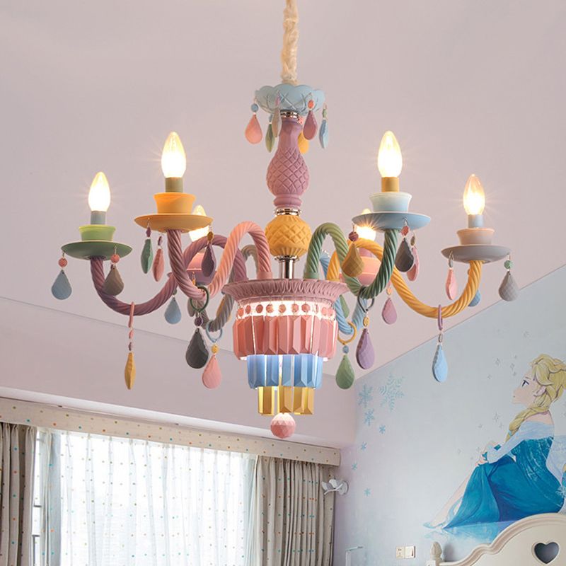 Candelabra plafond kroonluchter macaron kleurrijke glazen kinderen slaapkamer hanglamp in paars