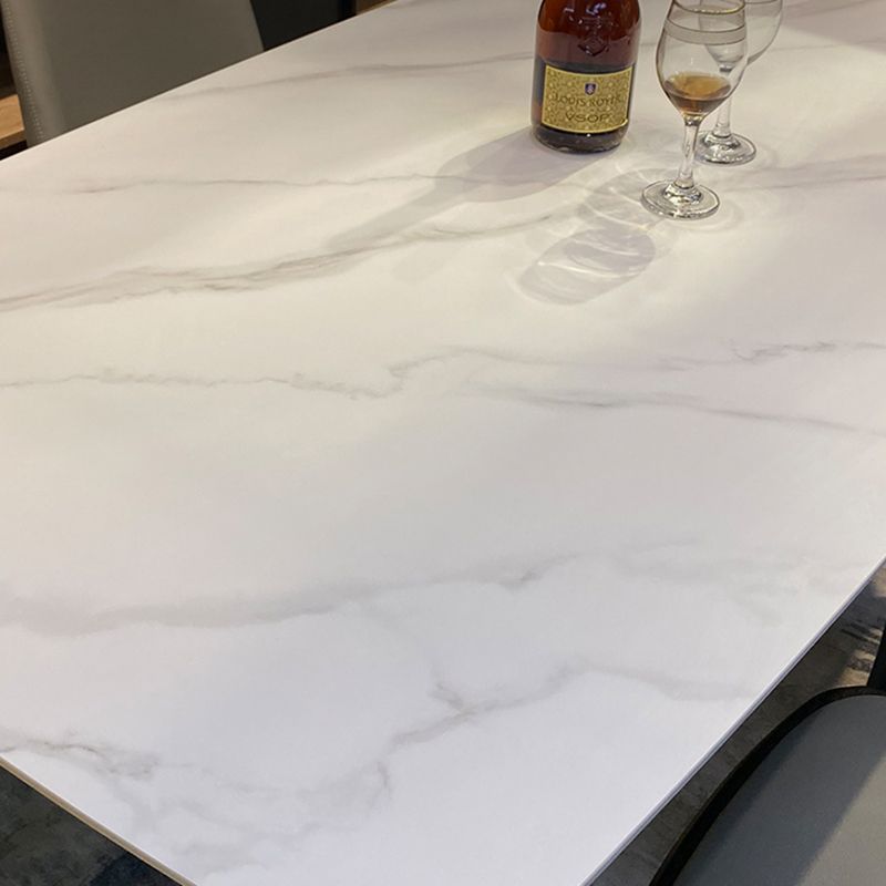 Contemporary Style White Slate Dining Table Rectangular Formal Dinette Set with Wood Base