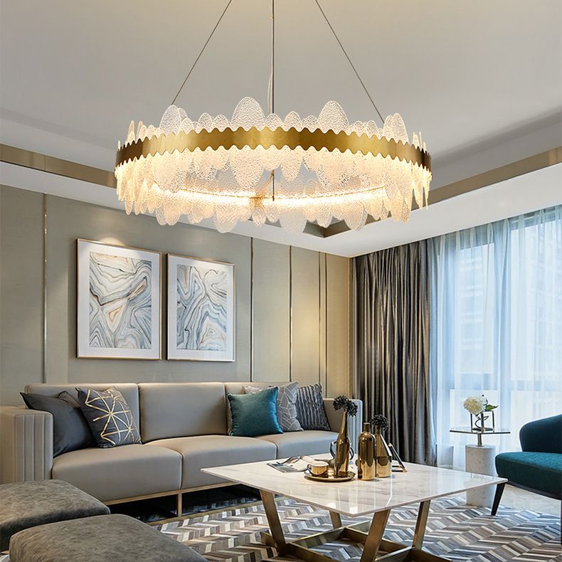 Luz de techo minimalista de vidrio ondulado LED de vidrio ondulado de la sala de estar en oro