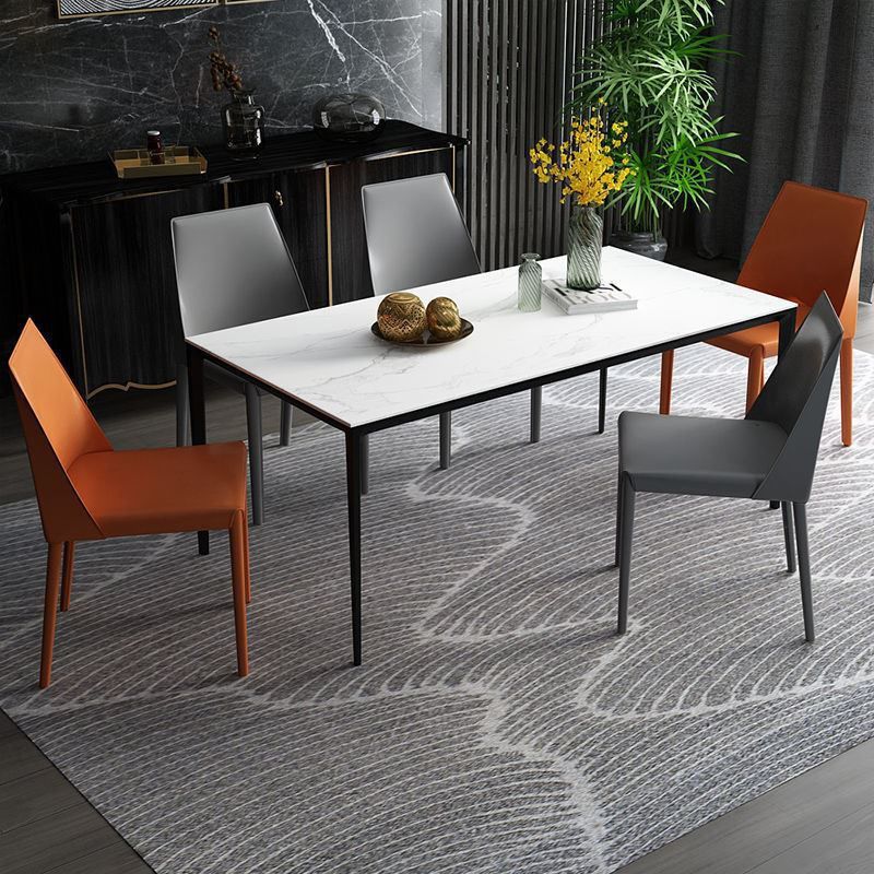 Silla de comedor de piel sintética contemporánea, sillas sin brazos de comedor de metal para uso doméstico