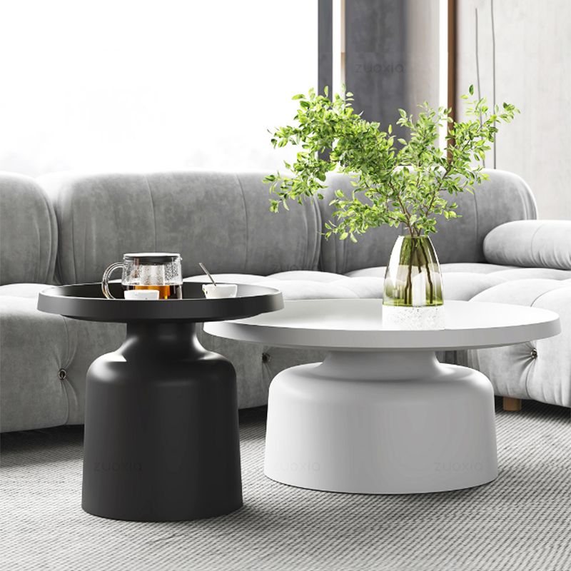 Mid-Century Iron Coffee Table Pedestal Round Tray Top Cocktail Table Set