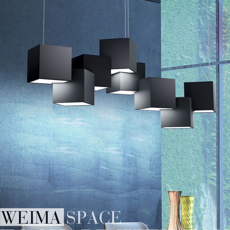 Multiple Square Island Pendant Lighting Modern Art Deco Metal LED Island Lamps for Art Gallery