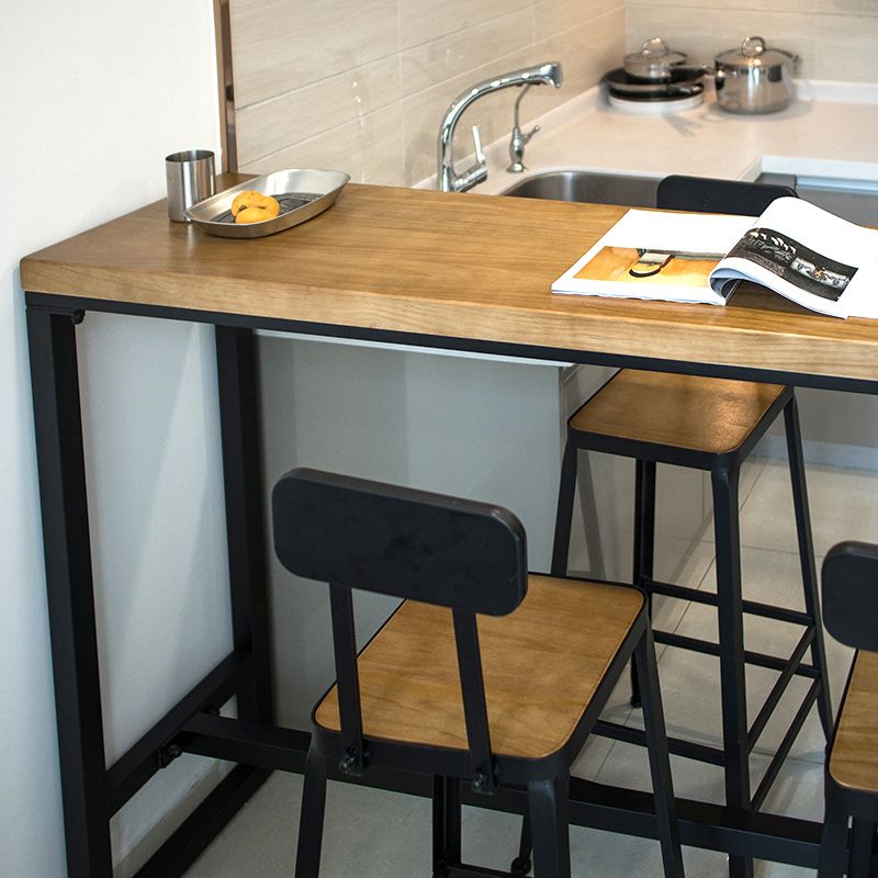 Brown Modern Style Bar Table Solid Wood and Iron with Black Trestle Coffee Shop Bar Table