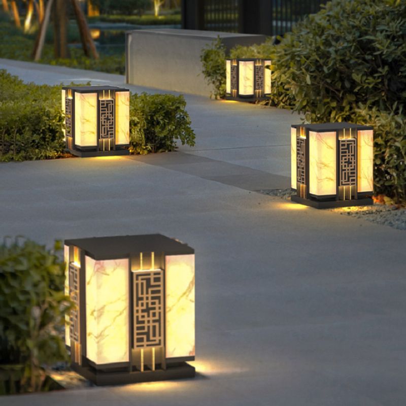 Rectangle Shape Metal Waterproof Pillar Lamp Modern 1 Light Outdoor Light in Black