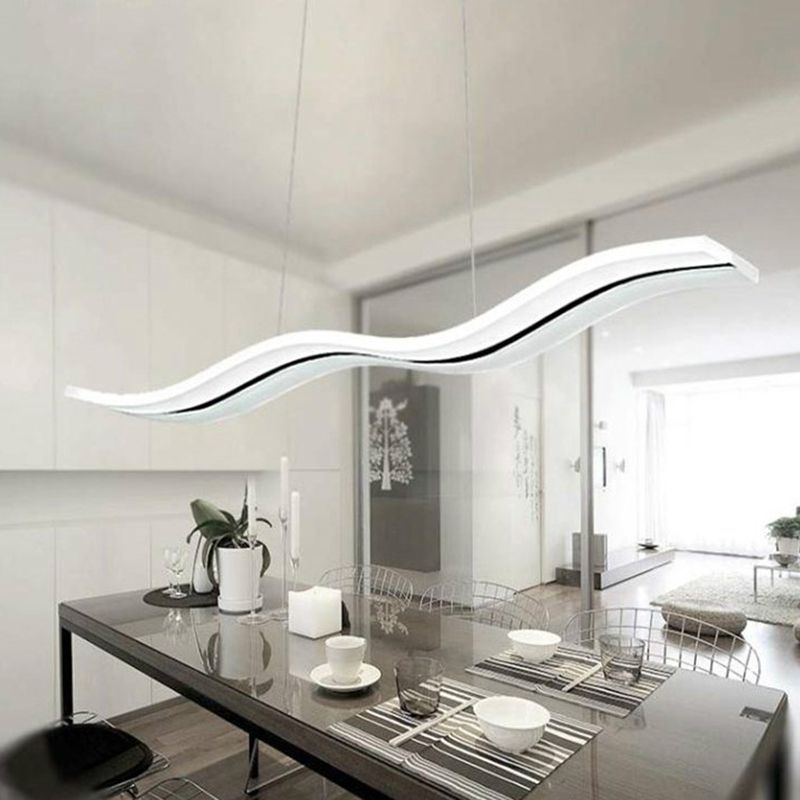Minimalist Wave Island Pendant Light Acrylic Dinning Room LED Chandelier Lighting in White