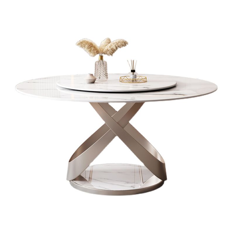 Round Pedestal Table Contemporary Style Stone Dining Site Table with Turntable