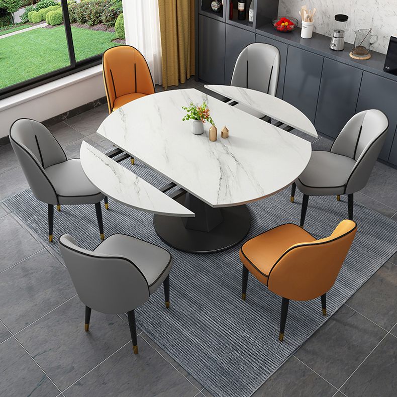 Modern Style Sintered Stone Dining Table White Round Drop-Leaf Table with Pedestal Base