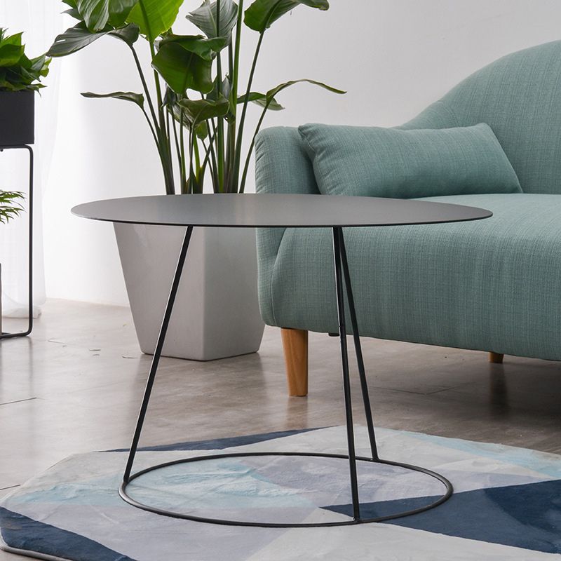 Mid-Century Modern Iron Coffee Table Set Black Finish Round Cocktail Table