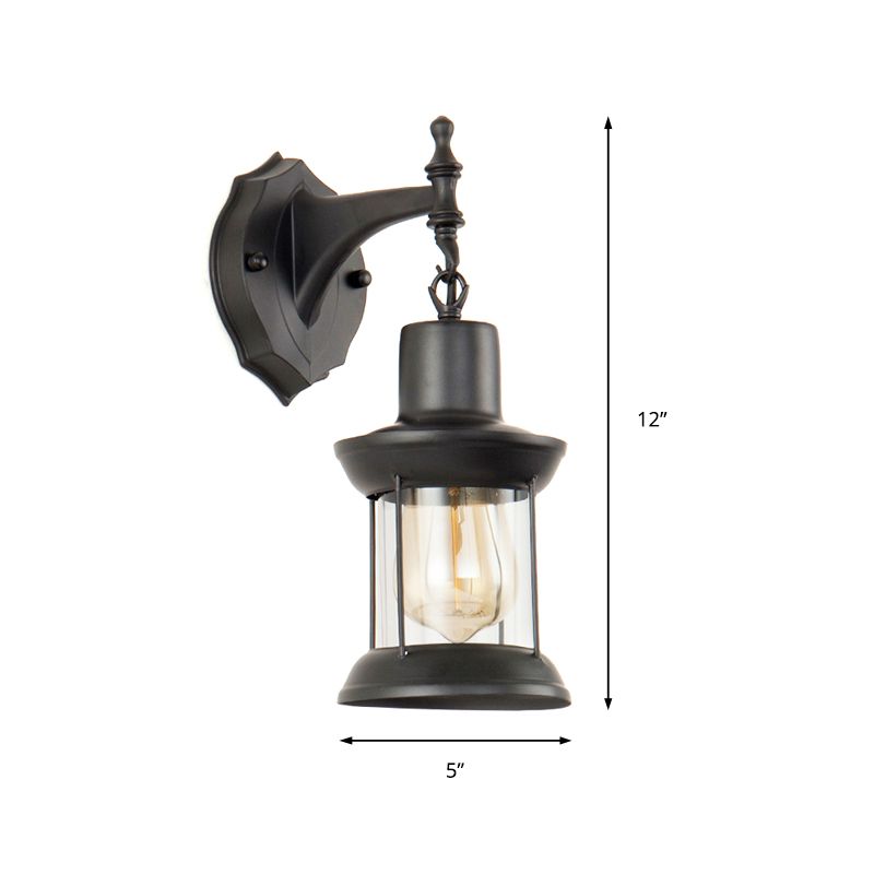 Clear Glass Black Sconce Light Lantern 1-Light Industrial Wall Lamp Fixture for Kitchen