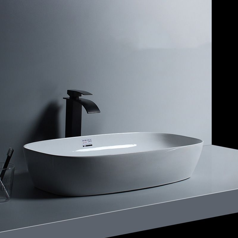 Porcelain Trough Sink Modern Simple Trough Bathroom Sink with Faucet Included