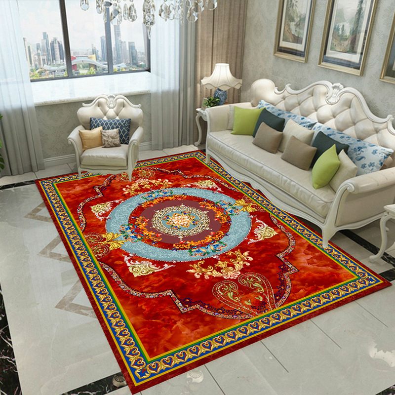 Multicolored Living Room Rug Nordic Flower Pattern Indoor Rug Synthetics Non-Slip Backing Easy Care Area Carpet