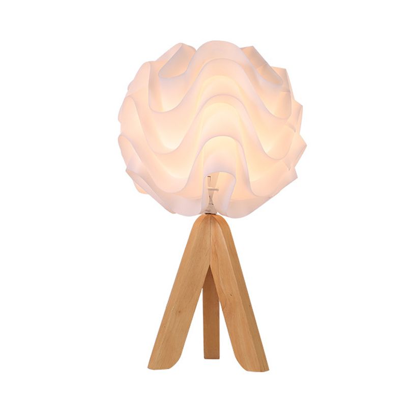 Lámpara de mesa de noche LED acrílica con luz de escritorio moderna en flor en blanco con trípode de madera