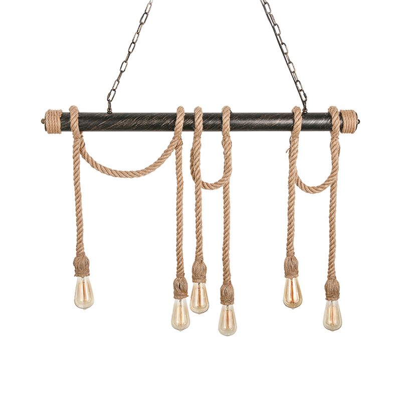 Verstelbaar touw blootgesteld eilandlicht retro industrieel 5/6-licht restaurant eiland plafondlicht in beige/lichtgeel