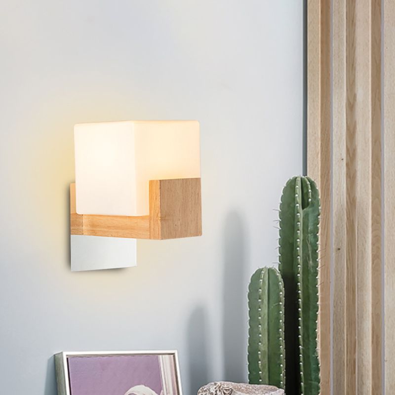 Modern Simple Wooden Wall Light Sconces Square Shape Wall Mounted Light
