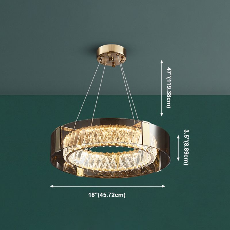 Crystal Circular LED Pendant Light in Modern Luxury Style Stainless-Steel Chandelier for Bedroom