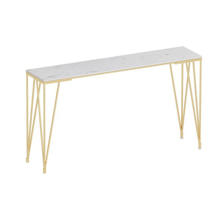 Glam White Wood Counter Table with Rectangle Table Top Gold Legs Table - 42" H