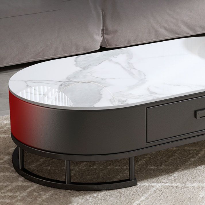 Glam Coffee Table Oval Nesting Nesting Coffee Table with Drawer Slate Cocktail Table