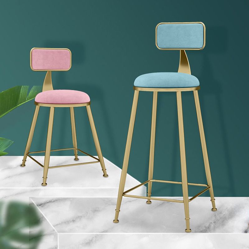 Glam Metal Upholstered Barstool Indoor Bar Stool With Cushion and Iron Legs