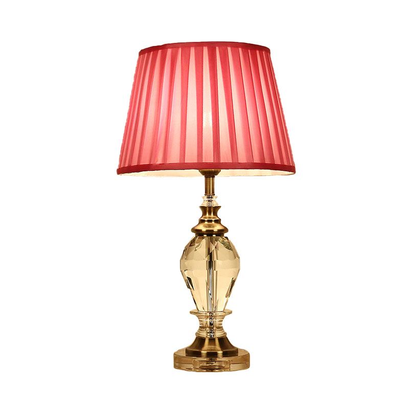 Lámpara de mesa de estilo tradicional de tambor de luz de mesita de noche rosa/azul/Beige de cristal para sala de estar