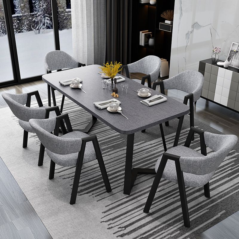 Metal Industrial Rectangle Dining Table Grey Wood Top Table with Sled Base