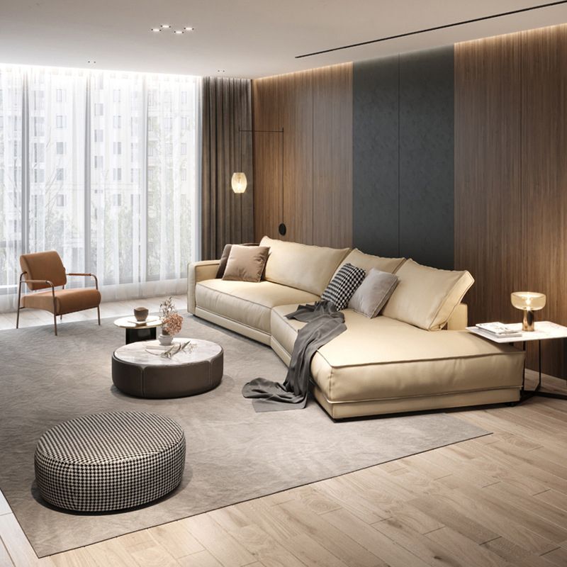 Contemporary Glam Sloped Arm Sofa with Pillows Genuine Leather Sofa in Gray