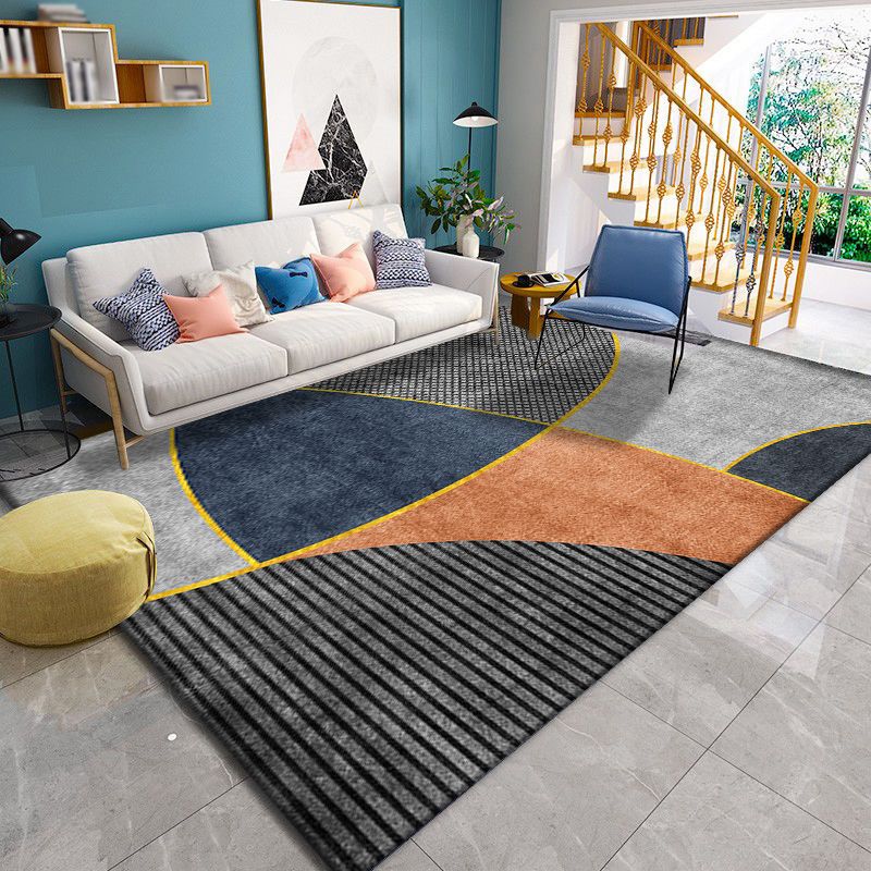 Simple Graphic Printed Carpet Polyester Indoor Rug Non-Slip Backing Rug for Home Decoration