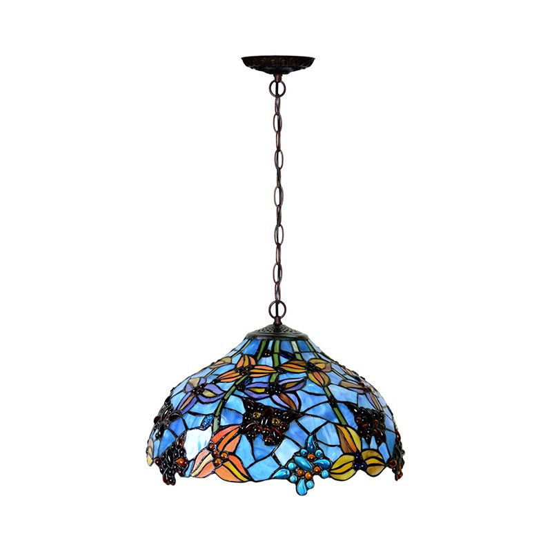 Lampe de lustre de pétale rouge / bleu en verre coupé rouge 2 lumières 2 lumières en bronze pendentif luminaire pour la cuisine