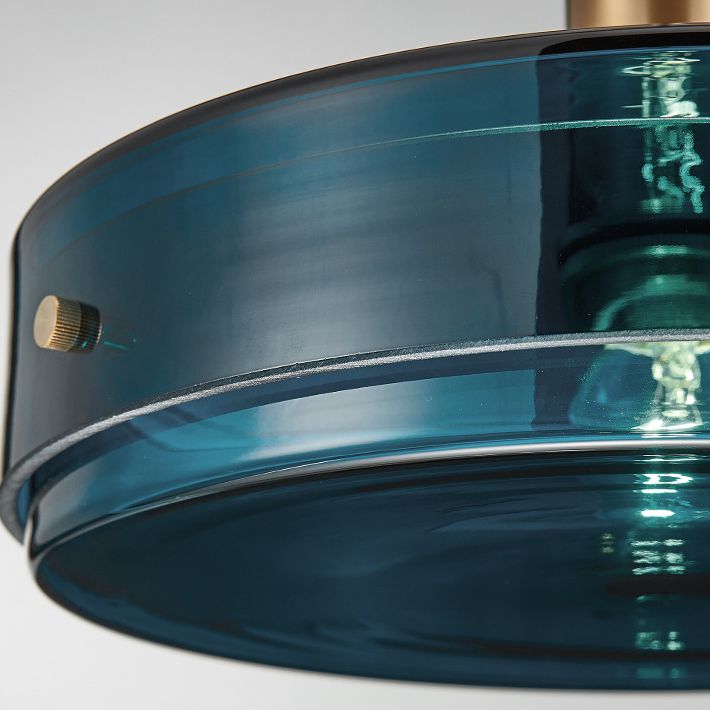 Dark Blue Cylindrical Glass Suspension Light Post-modern Style Minimalism Single Bulb Hanging Light