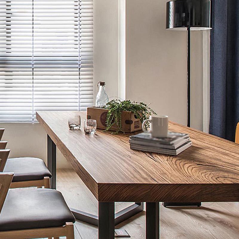 Rectangle Table  Industrial Solid Wood Top Dining Table with Metal Base