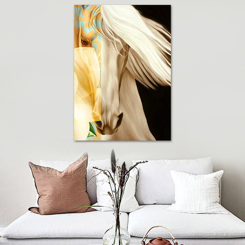 White Horse Wall Art Decor Textured Surface Contemporary Living Room Canvas Print