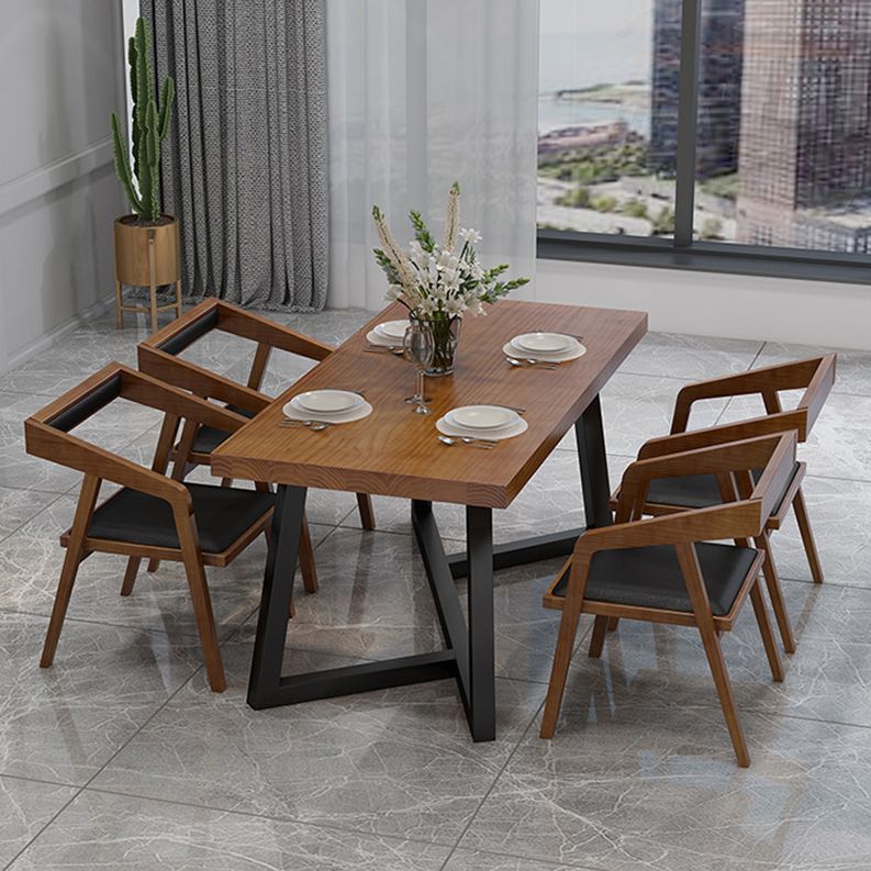 Rectangle Dining Table Simplicity Dinner Room Solid Wood Table with Metallic Base
