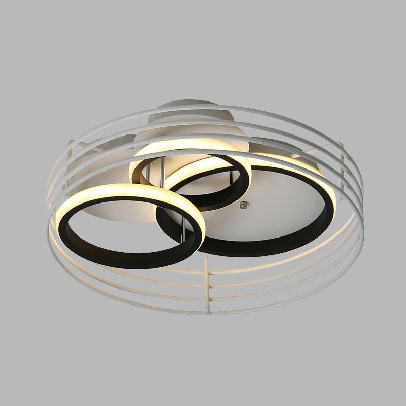 Rings Bedroom Flushmount Acrylic 16.5"/19.5" W LED Contemporary Flush Lamp in White/Black with Metal Cage, Warm/White Light