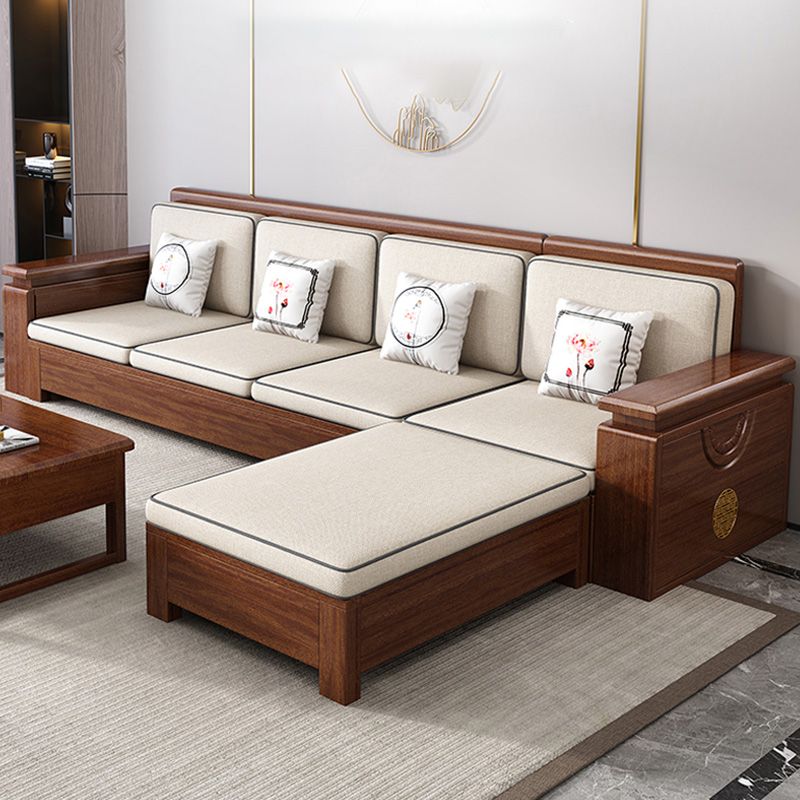 Contemporary Solid Wood Frame Sofa in Brown Cotton Blend Sofa