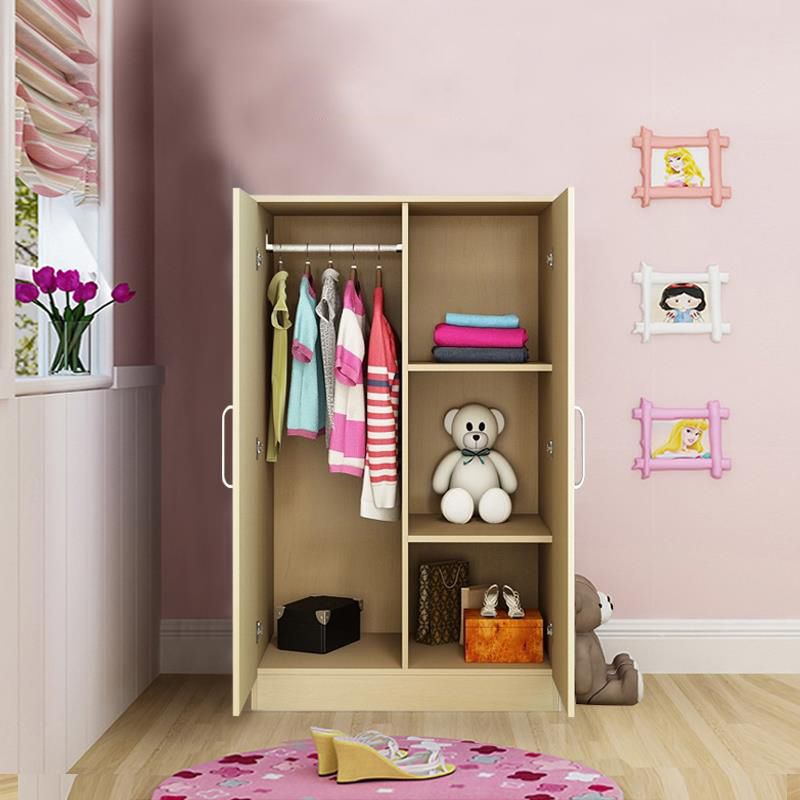 Bedroom Hinged Door Storage Cabinet Manufactured Wood Modern Cabinet with Garment Rod