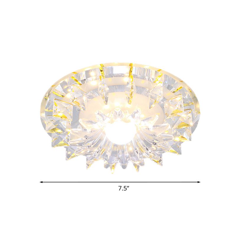 LED Flush Mount Minimalist Corridor Ceiling Light Fixture with Floral Clear Crystal Shade in Warm/White/Multi Color Light