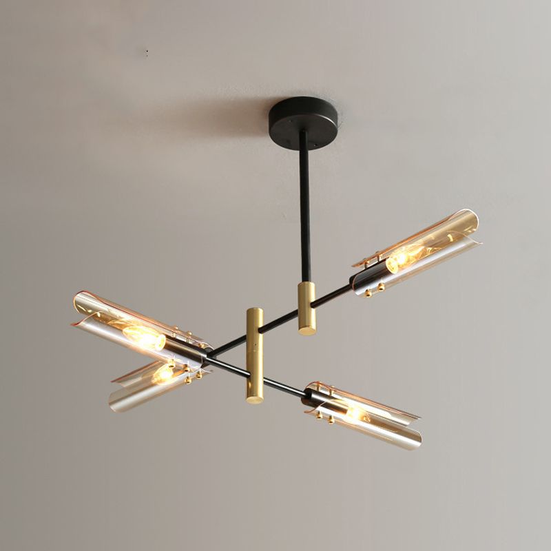 Accesorios de iluminación de lámpara posmoderna de vidrio lámpara de araña colgante negra y dorada