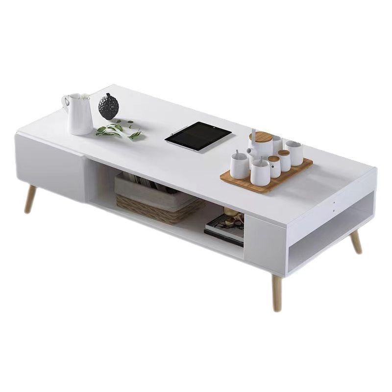 16.53"H Rectangle Wood Coffee Table 4 Legs Cocktail Table with Storage