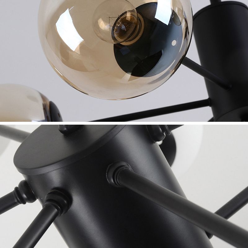 Lámpara de lámpara de vidrio de hierro forjado negro luces múltiples de estilo nórdico luz colgante para comedor