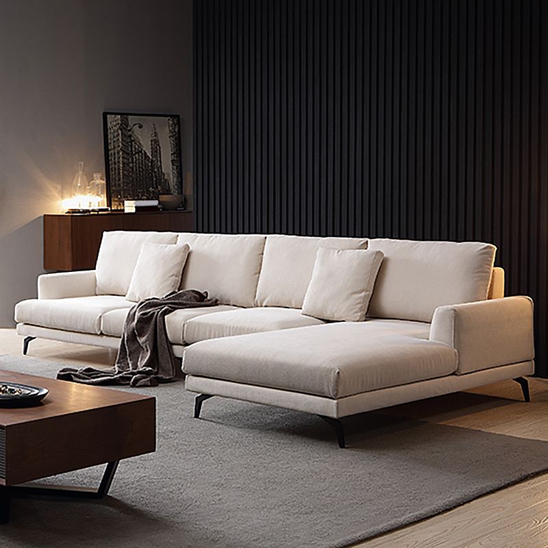 Ivory 4-seat Square Arm Sectional Scandinavian Fabric Sofa & Chaise