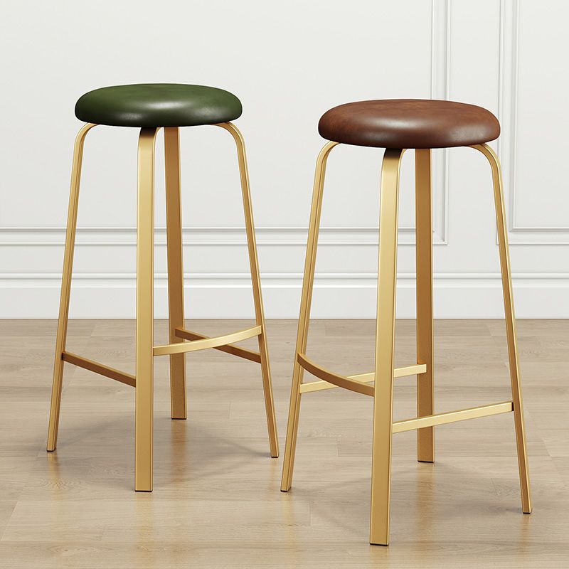 Nordic Armless Backless Counter Stool Iron Cafe Bar Stool with Cushion and Pedal