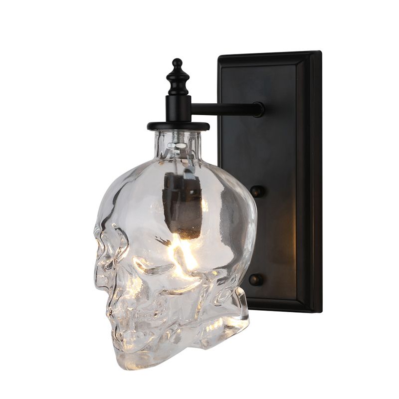 Clear Glass Skull Wall Lighting Art Deco 1 Head Black Sconce Light Fixture for Bedroom