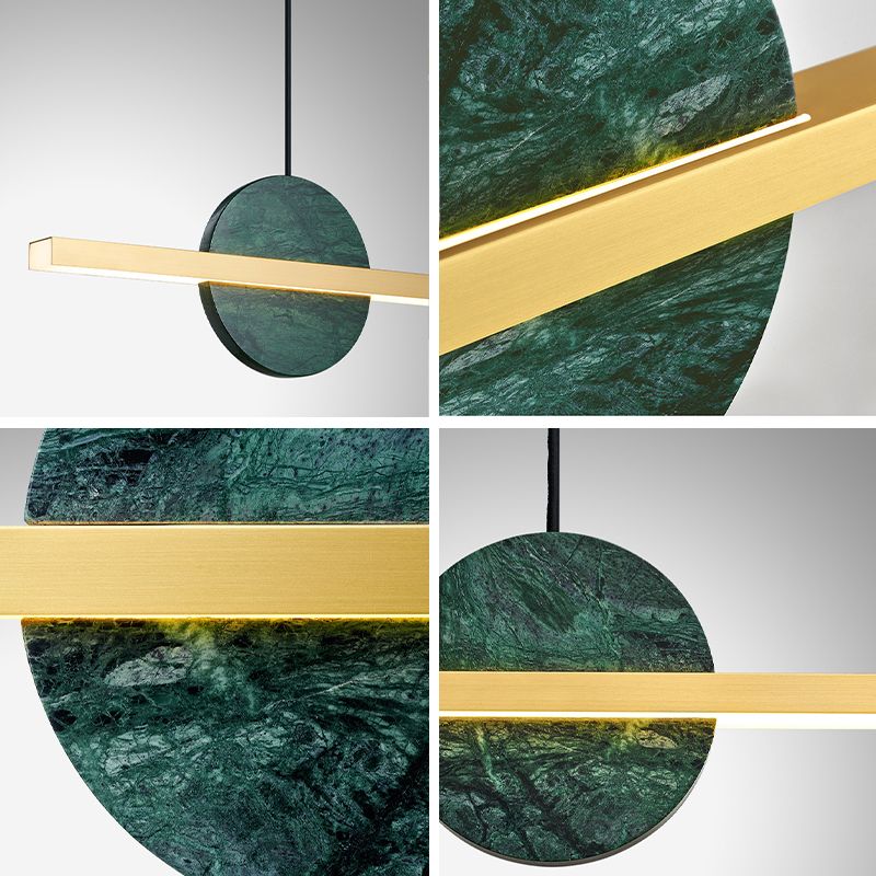 Linear LED Kitchen Island Fixture in Black / Gold Brass and Marble Ceiling Pendant