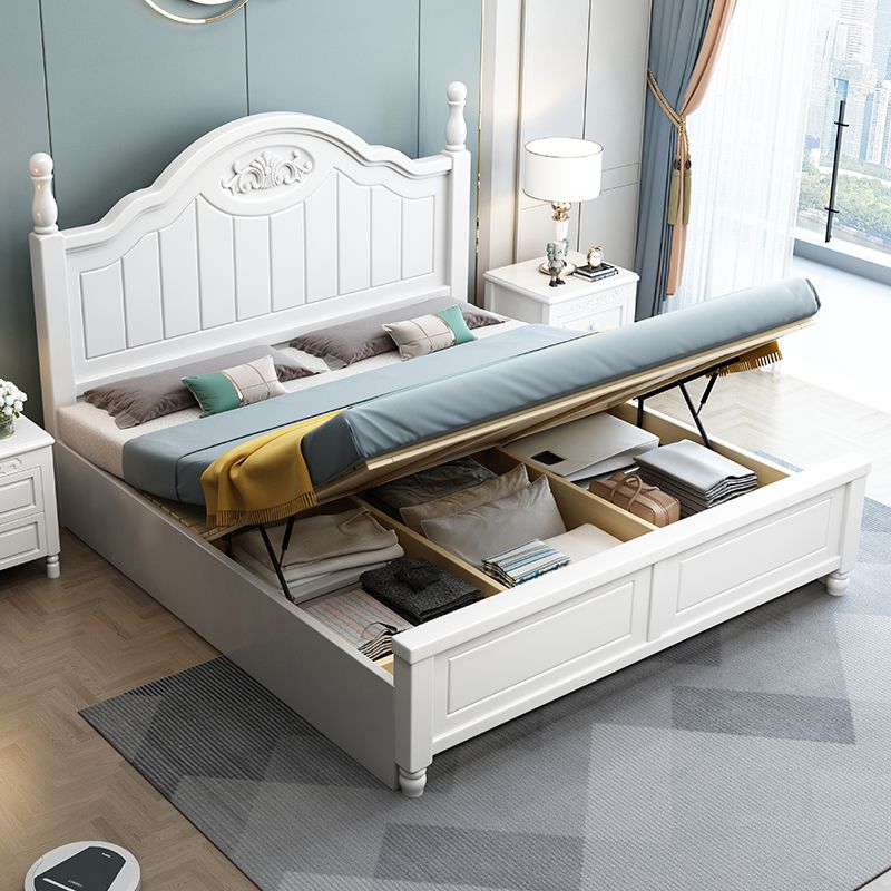 French Country Bed 83.46" Long Bed with Arched Headboard in White