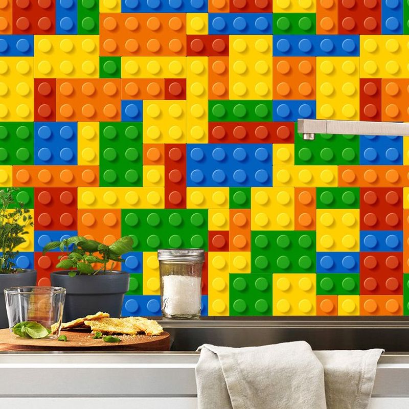 Novelty Kids Wallpaper Panel with Building Blocks Pattern Multicolored Wall Covering, Stick On