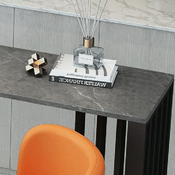 Rectangle Stone Bar Table Contemporary Bar Table with Double Pedestal Base