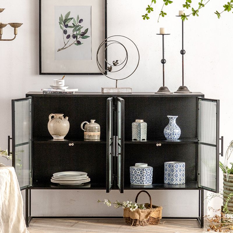 Contemporary Curio Cabinet Metal Glass Doors Buffet Cabinet for Dining Room