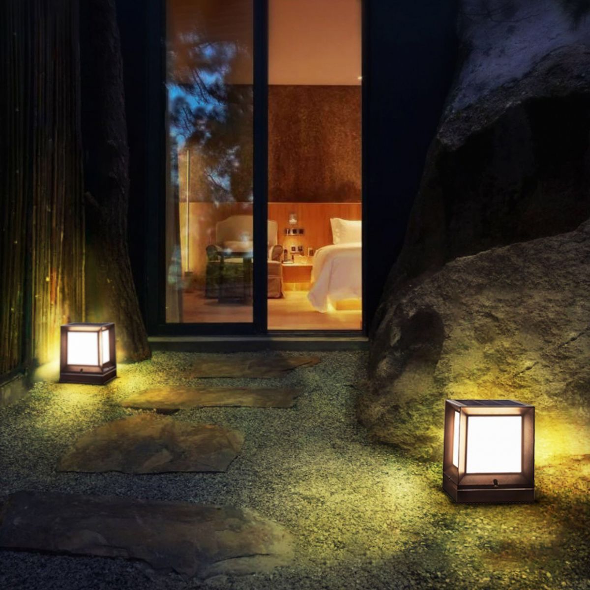 Solar Outdoor Lights Black Aluminum Pillar Lamp with Acrylic Shade for Garden