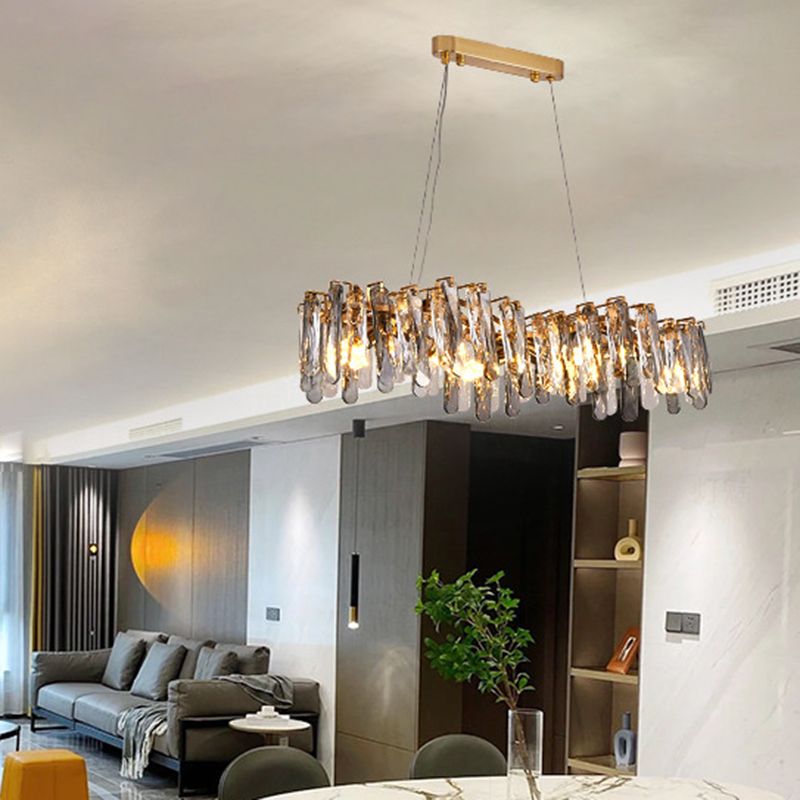 Gray Metal Contemporary Pendant Light with Crystal Shade for Living Room