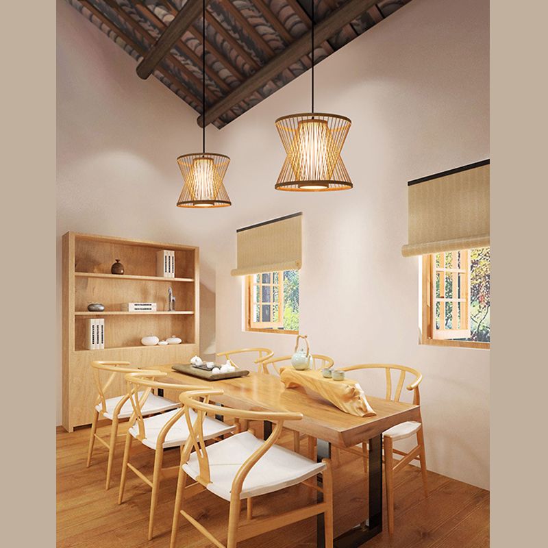 Natural Birdcage Pendant Light 1 Light Japanese Down Lighting for Home-stay